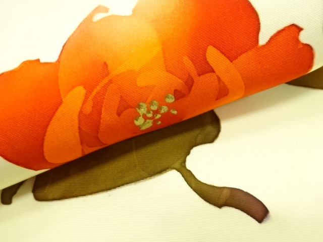  アンティーク　塩瀬　手描き　薔薇模様名古屋帯